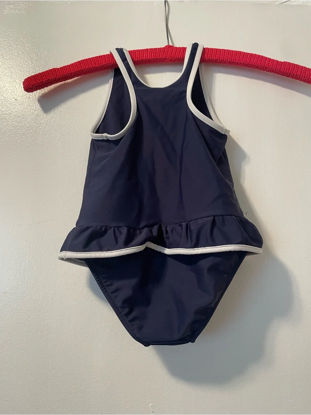 Ralph Lauren Navy One-Piece Swim with White Trim and Bear Embroidery